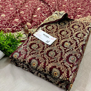 Wine Chiragha Jaal Stone Work Kimkhab Silk Banarasi Gharara