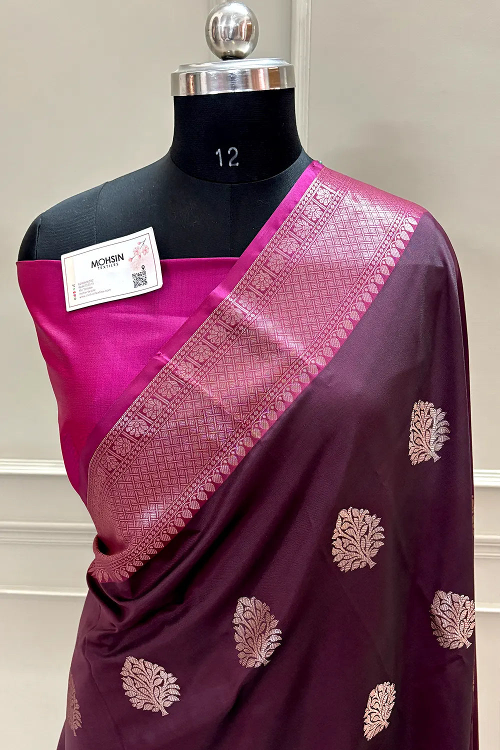 Wine and Pink Golden Zari Banarasi Silk Saree