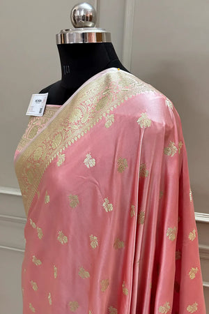 Baby Pink Chaman Buti Katan Silk Banarasi Saree