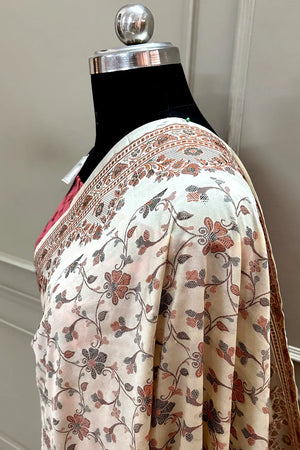 Beige and Baby Pink Resham Silk Banarasi Saree