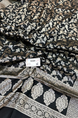 Black Golden Zari Katan Silk Banarasi Dupatta
