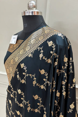 Black Jhadi Jaal Katan Silk Banarasi Saree