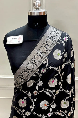 Black Zari Georgette Silk Banarasi Saree