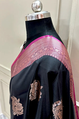 Black and Pink Golden Zari Banarasi Silk Saree