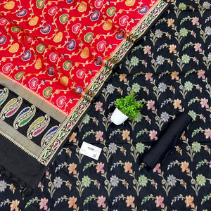 Black and Red Golden Zari Katan Silk Banarasi Saree