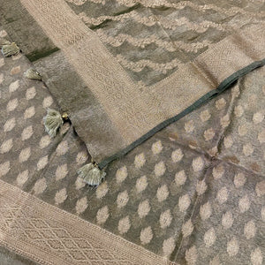 Bottle Green Pairahan Tissue Silk Banarasi Suit