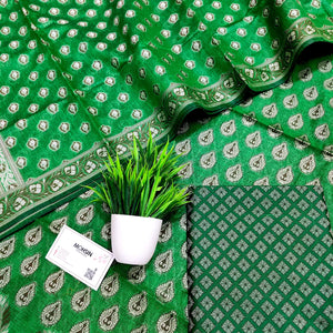 Green Surahi Buti Cotton Silk Banarasi Suit