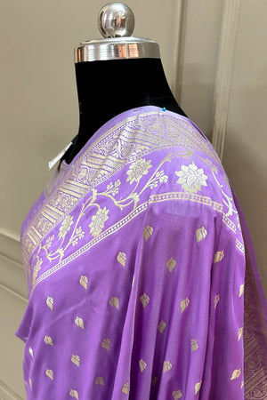 Lavender Mahinki Buti Katan Silk Banarasi Saree