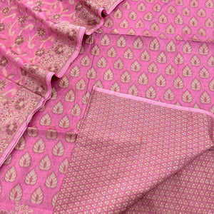 Light Pink Kacchi Carry Patta Cotton Silk Banarasi Suit