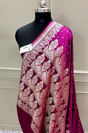 Magenta Hawahawai Buti Katan Silk Banarasi Saree