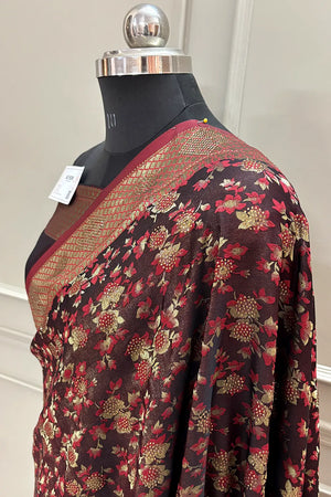 Maroon Jamawar Siroski Stone Katan Silk Banarasi Saree