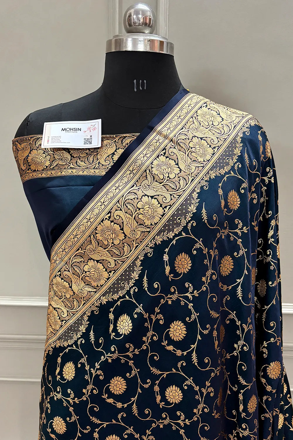 Navy Blue Murerwa Daal Katan Silk Banarasi Saree
