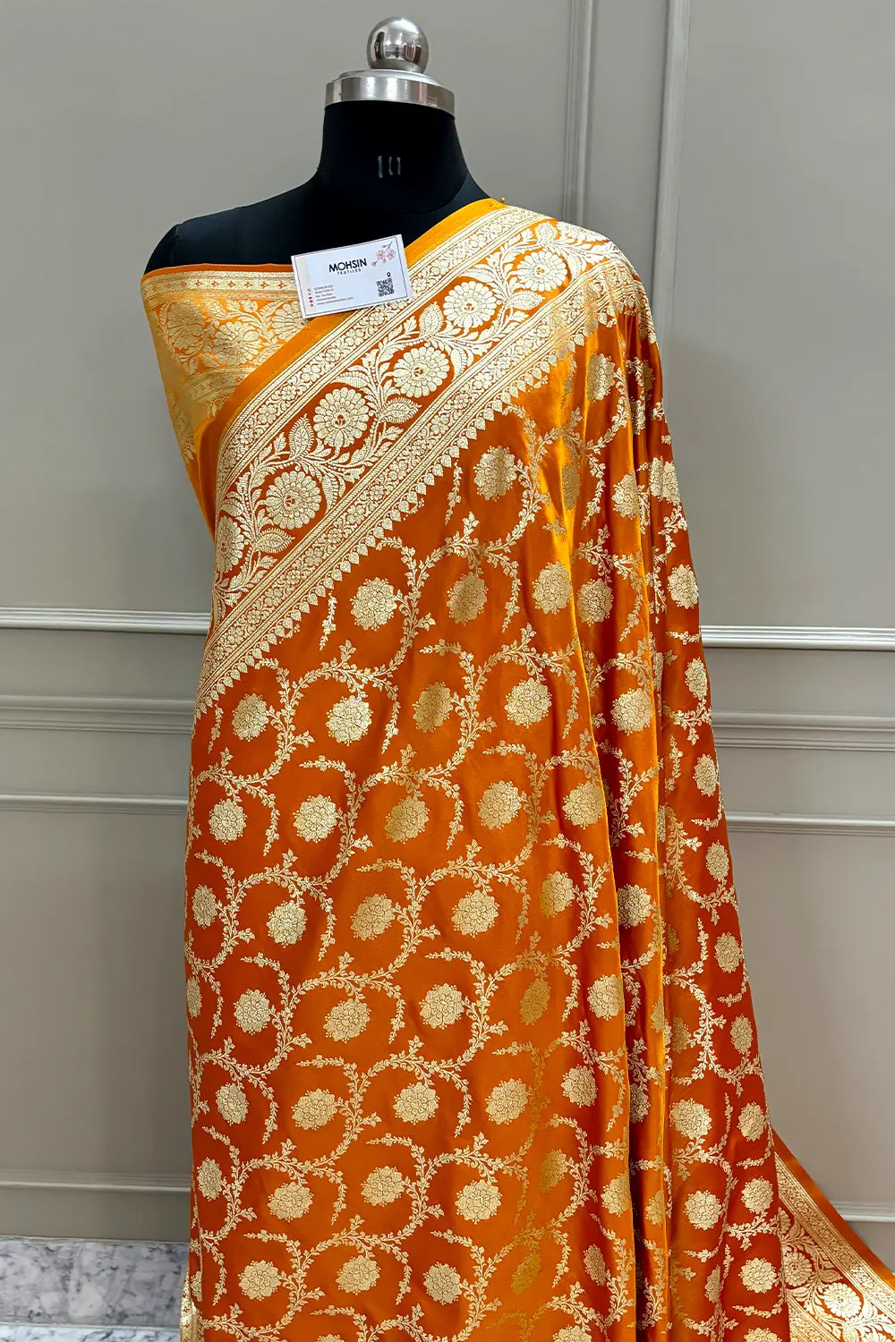 Orange Murmuri Jaal Katan Silk Banarasi Saree