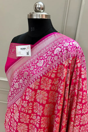 Peach and Pink Temple Buta Katan Silk Banarasi Saree