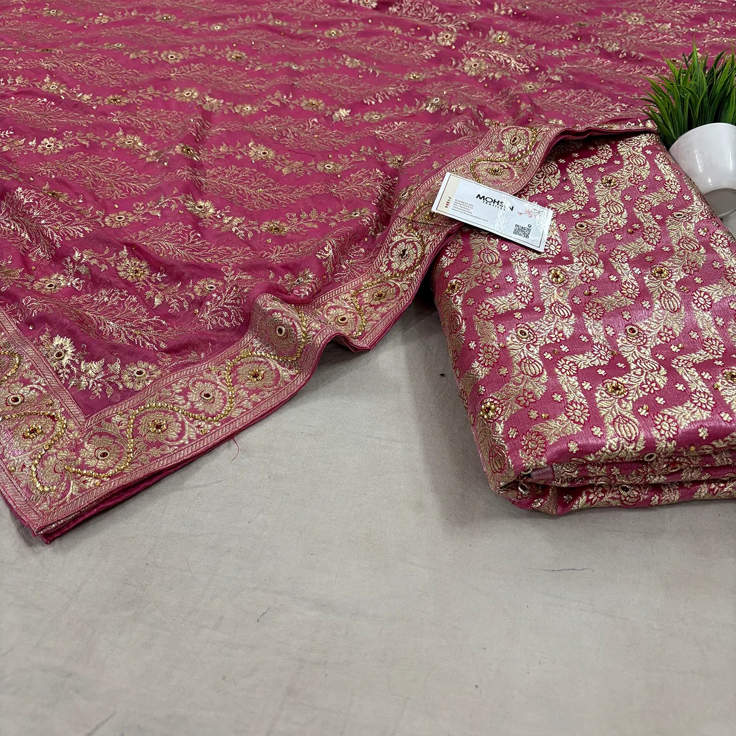 Peachy Pink Jharna Laher Stone Work Kimkhab Silk Banarasi Gharara