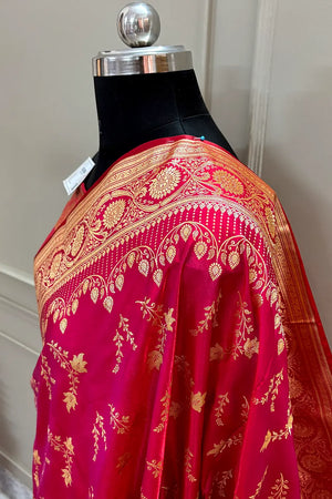 Rani Pink Floranza Katan Silk Banarasi Saree