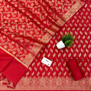 Red Golden Zari Banarasi Silk Suit