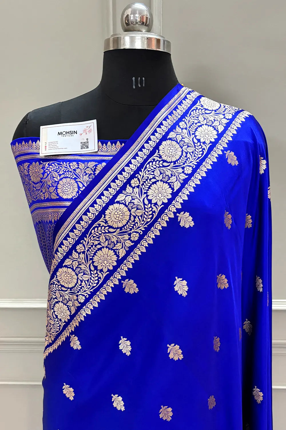 Royal Blue Podina Buti Katan Silk Banarasi Saree