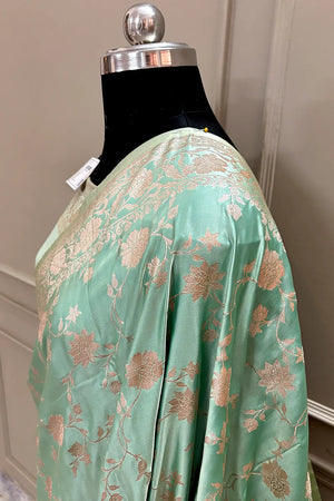 Sea Green Kesari Jaal Katan Silk Banarasi Saree