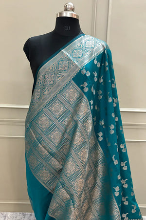Teal Daab Buti Chanderi Silk Banarasi Saree