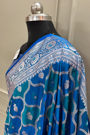 Teal Ghulam Buti Katan Silk Banarasi Saree
