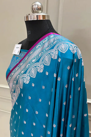 Teal Jadi Buti Katan Silk Banarasi Saree