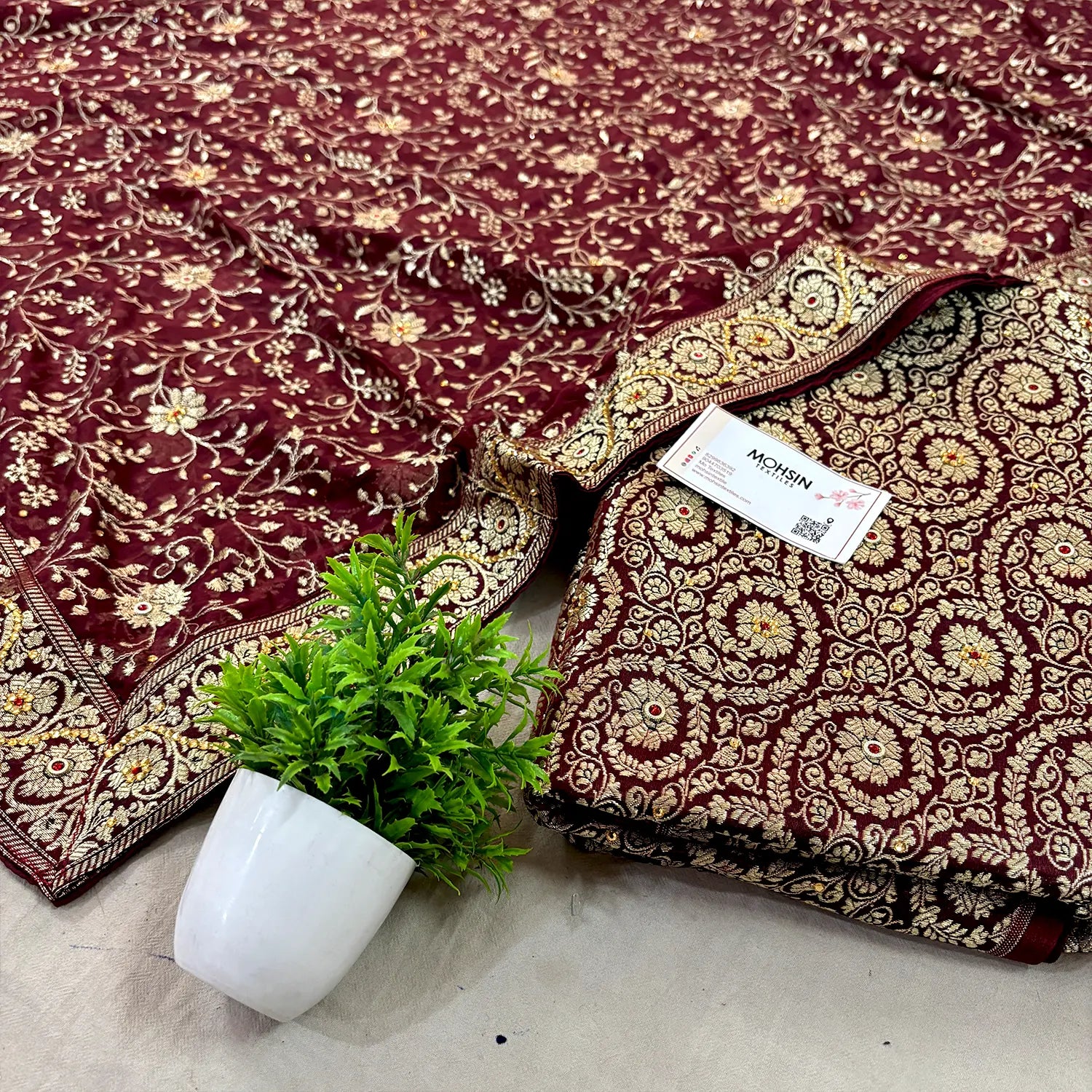 Wine Murrah Jaal Stone Work Kimkhab Silk Banarasi Gharara