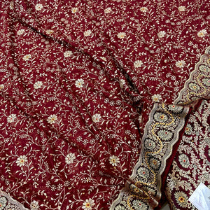 Wine Chiragha Jaal Stone Work Kimkhab Silk Banarasi Gharara