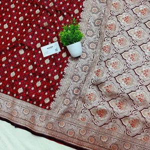 Wine Maroon Chunni Munni Stone Katan Banarasi Saree