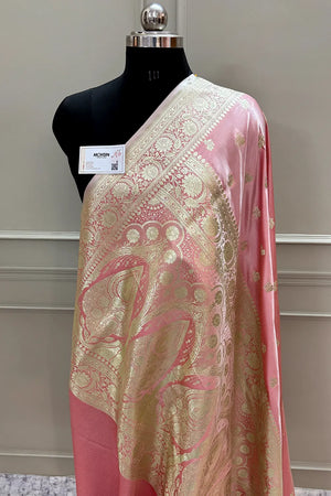 Baby Pink Chaman Buti Katan Silk Banarasi Saree