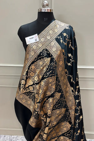 Black Jhadi Jaal Katan Silk Banarasi Saree