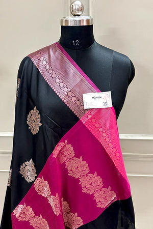 Black and Pink Golden Zari Banarasi Silk Saree