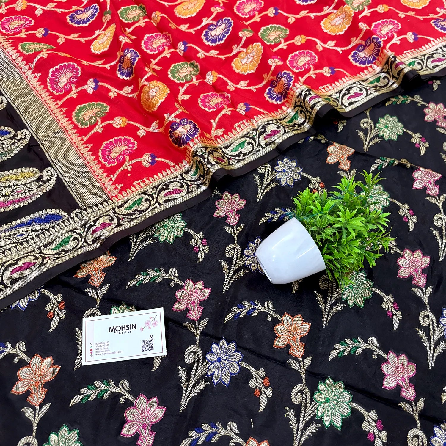 Black and Red Golden Zari Katan Silk Banarasi Saree