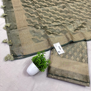 Bottle Green Pairahan Tissue Silk Banarasi Suit