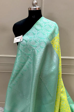 Green and Sea Green Resham Zari Banarasi Silk Saree