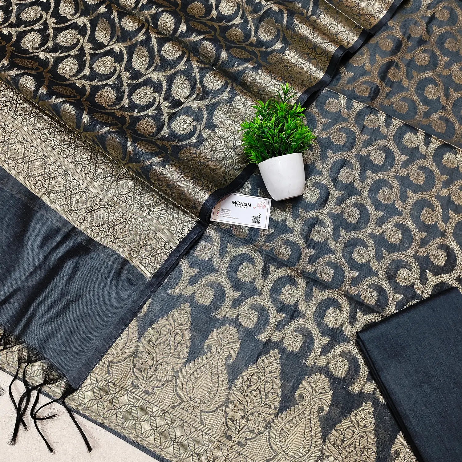 Grey Kalgha Jaal Banarasi Silk Suit