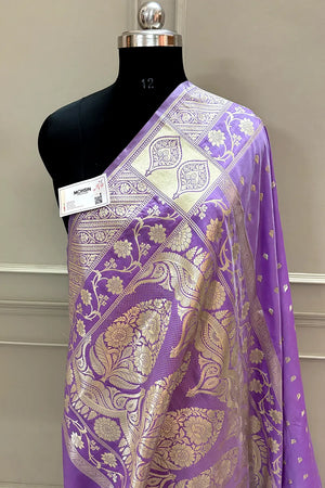 Lavender Mahinki Buti Katan Silk Banarasi Saree