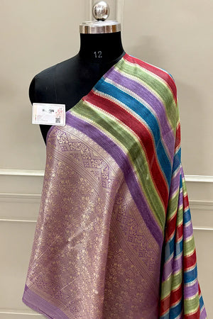 Lavender Resham Zari Cotton Silk Banarasi Saree