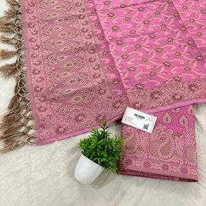 Light Pink Kacchi Carry Patta Cotton Silk Banarasi Suit