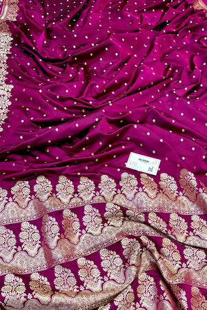 Magenta Hawahawai Buti Katan Silk Banarasi Saree