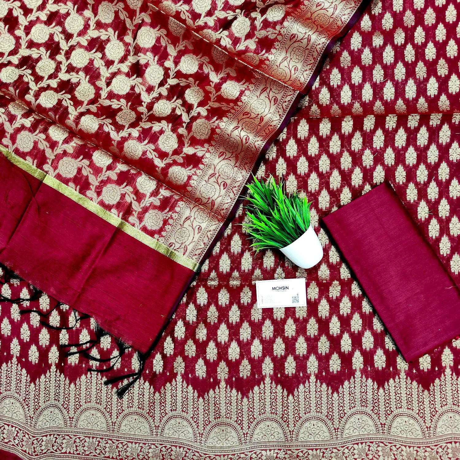 Maroon Frozen Tree Banarasi Silk Suit