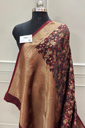 Maroon Jamawar Siroski Stone Katan Silk Banarasi Saree