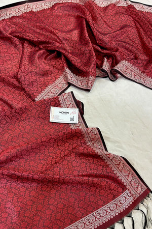 Maroon Resham Zari Silk Banarasi Stole