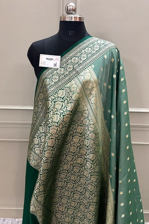 Mint and Bottle Green Rudraksha Buti Katan Silk Banarasi Saree