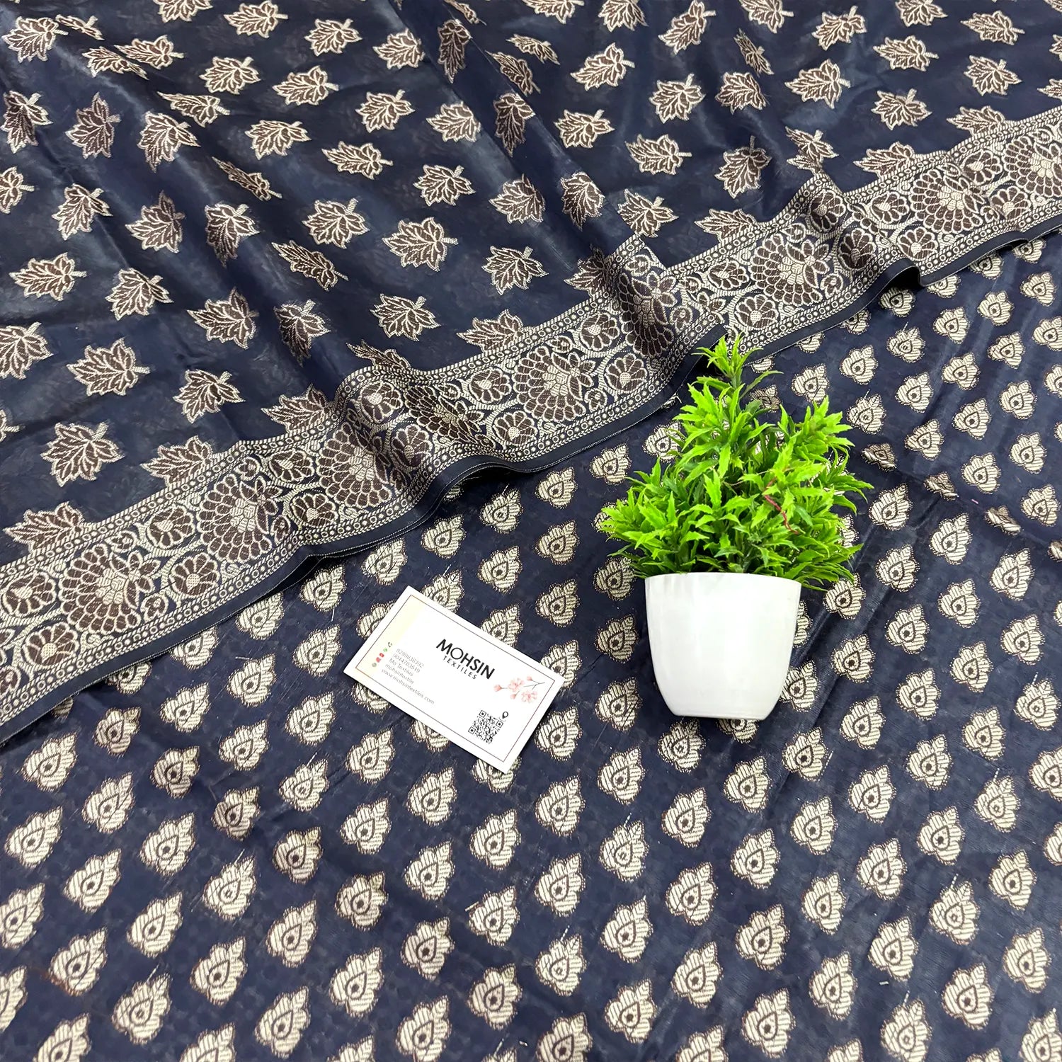 Navy Blue Agni Buti Cotton Silk Banarasi Suit