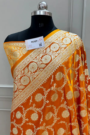 Orange Murmuri Jaal Katan Silk Banarasi Saree