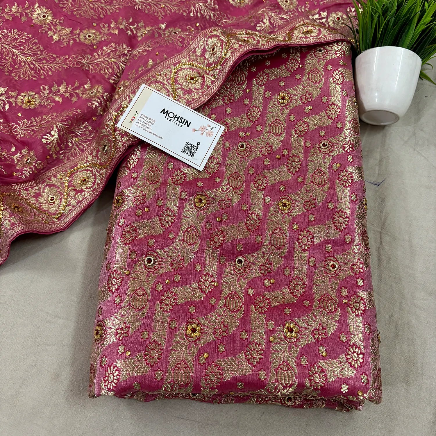 Peachy Pink Jharna Laher Stone Work Kimkhab Silk Banarasi Gharara