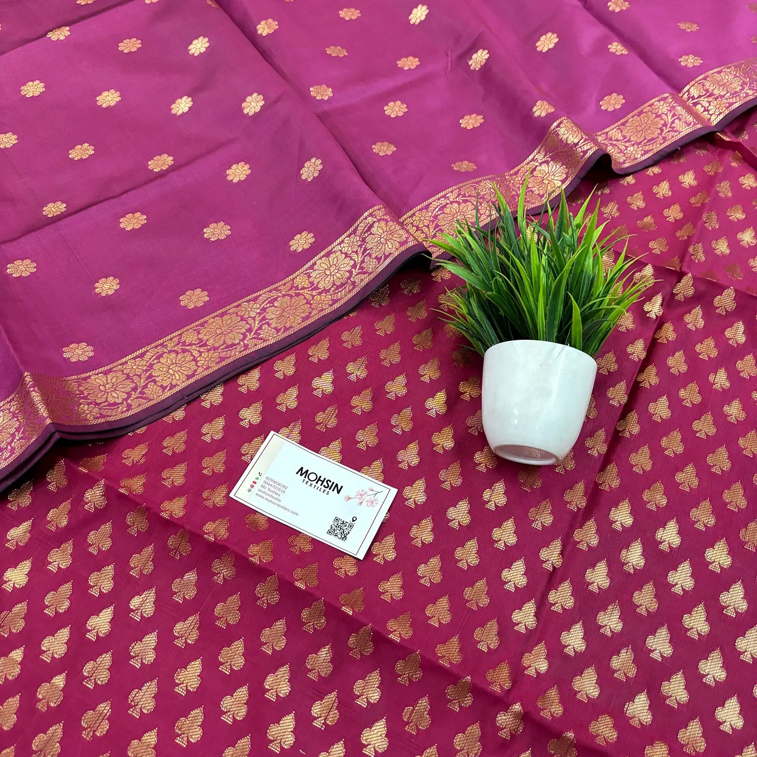 Pink Chidiya Buti Satin Silk Banarasi Suit