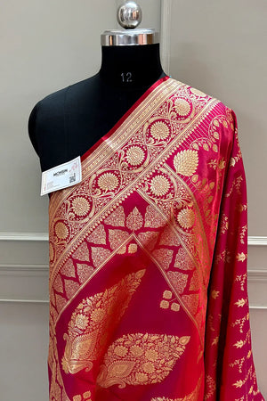 Rani Pink Floranza Katan Silk Banarasi Saree