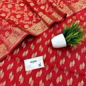 Red Golden Zari Banarasi Silk Suit
